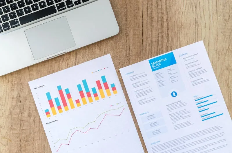 Charts and dashboard on a laptop